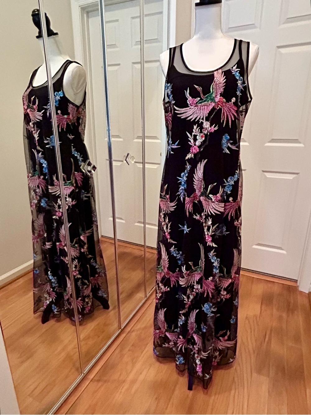 Johnny Was -Meol Mazzy A line Mesh Bird of Paradise Embroidered Dress (Slip) - Picture 7 of 13